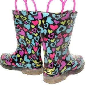 Western Chief Girls Light Up Heart Print Rain Boots in Black, Pink, Green